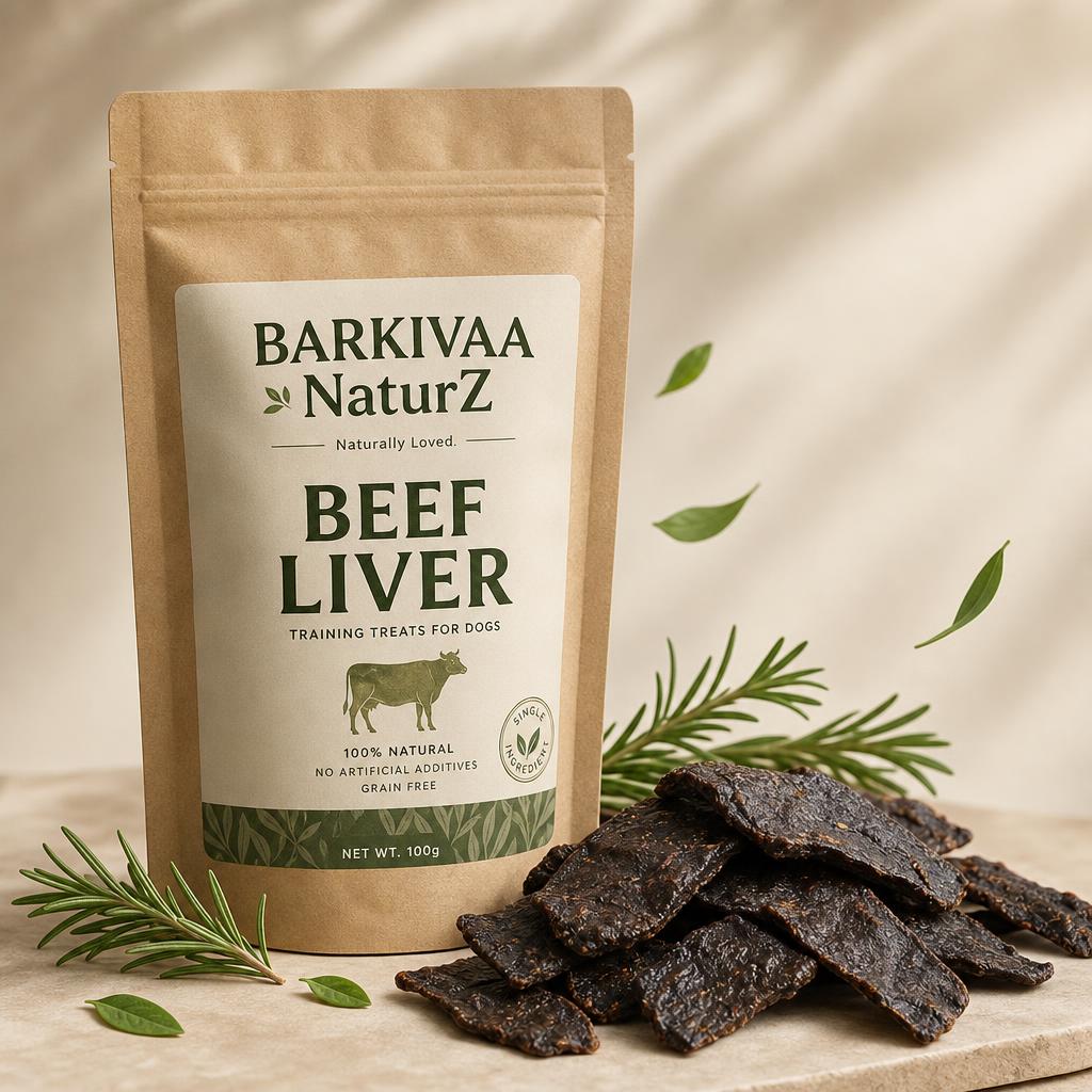 Barkivaa NaturZ Beef Liver pouch with dried liver training treats