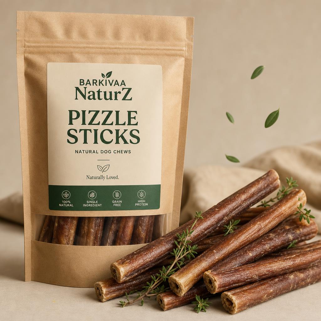 Barkivaa NaturZ Pizzle Sticks pouch with natural bully sticks and thyme